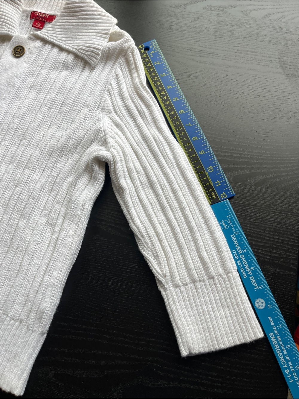 Chaps White 100% Cotton Ribbed Button-Up Cardigan Sweater Large L  - Picture 6 of 16